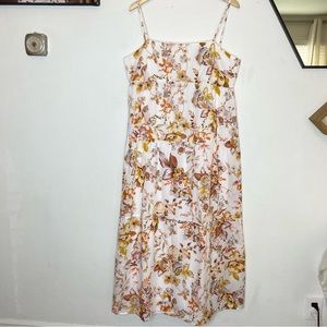 Floral Spaghetti Strap Maxi Dress - White with Yellow & Pink Floral